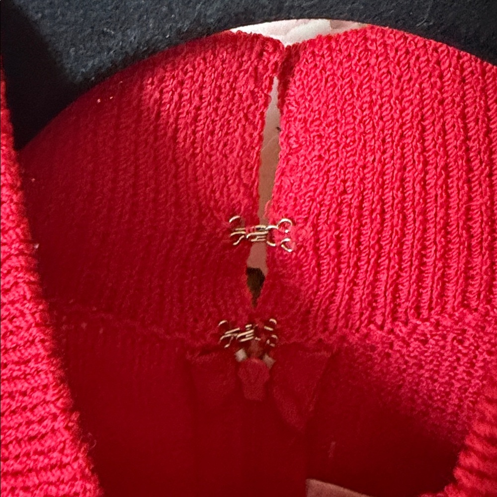 EUC St John Marie Gray RED Santana Knit Shoulder Pads Midi Shift Dress Formal 10 - Picture 6 of 9